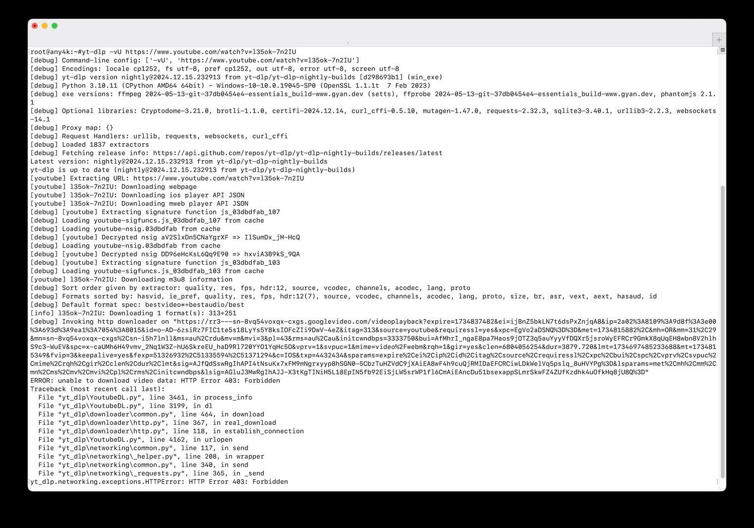 yt-dlp HTTP error 403 forbidden
