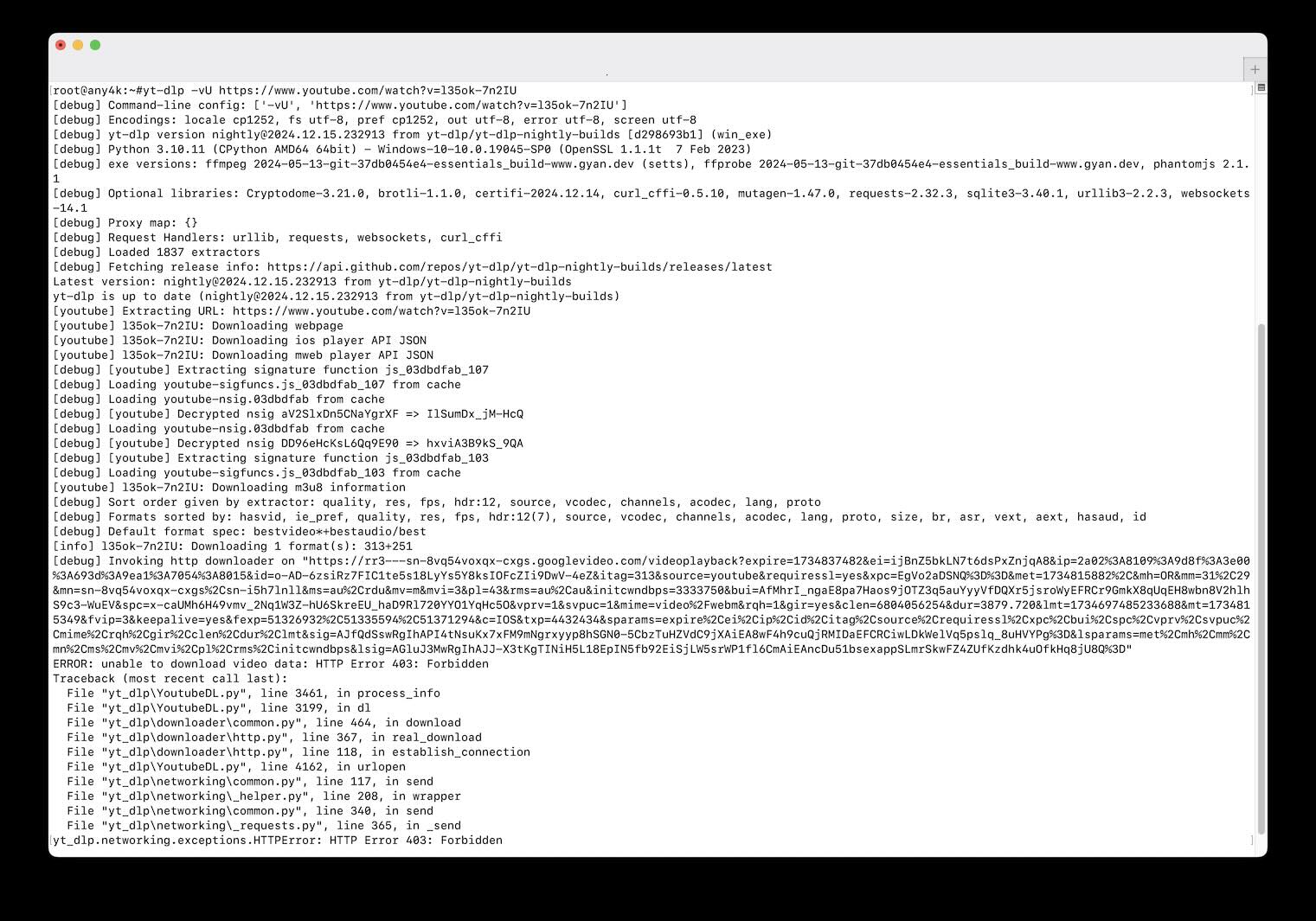 yt-dlp HTTP error 403 forbidden